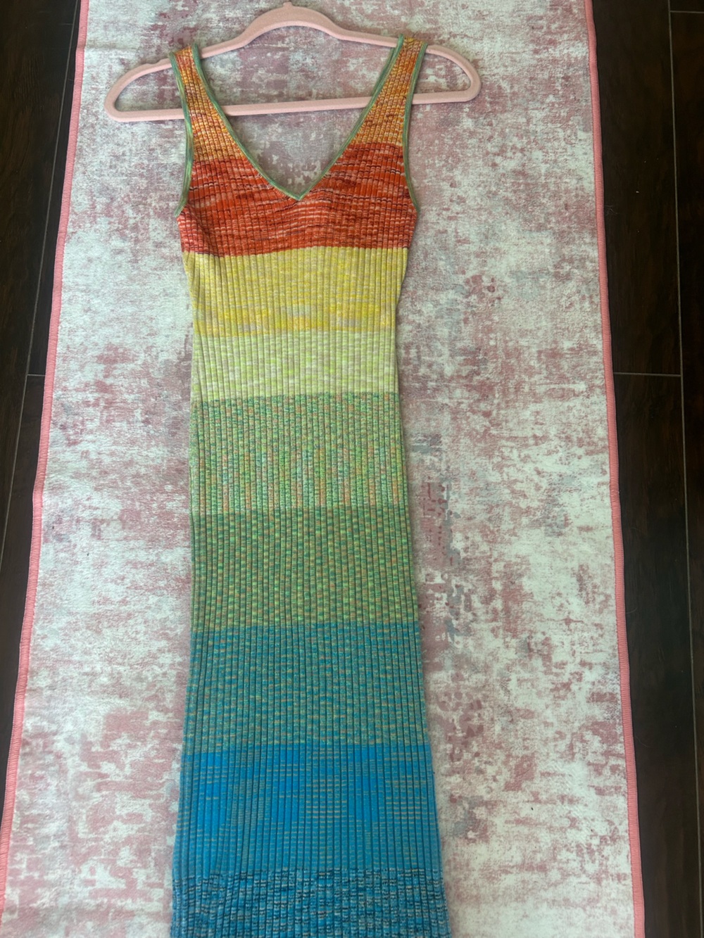 STAUD Multicolor Striped Knit Maxi Dress in Red, Yellow, Green, Blue - Picture 3 of 4